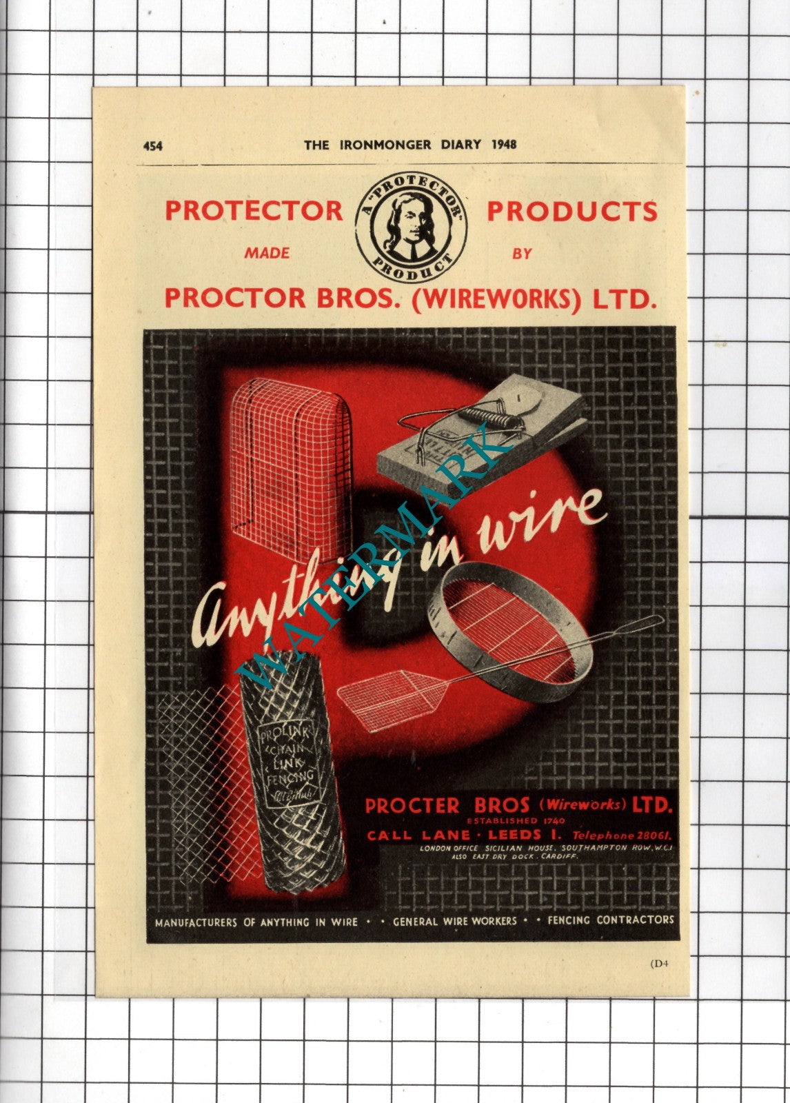 Procter Bros Wireworks Ltd Leeds / Fred Mellor Ltd Hardware -  1948 Advert