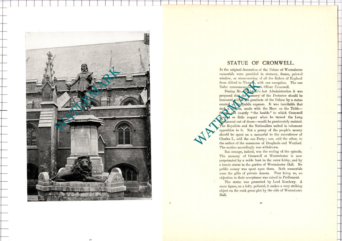 Oliver Cromwell Statue Westminster Hall London   - c.1904 Article / Print