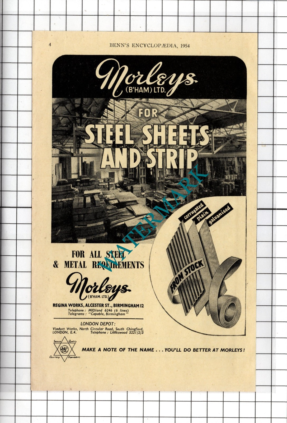 Morleys Birmingham Ltd / General Galvanizers Ltd Wolverhampton - 1954 Advert