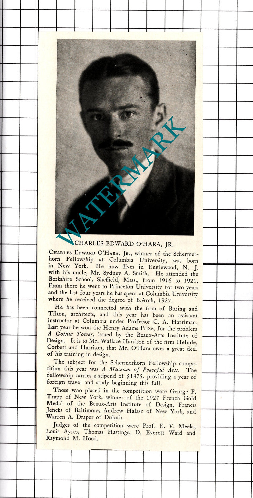 Charles Edward O'Hara Englewood New Jersey  Architect - 1927 Clipping / Print