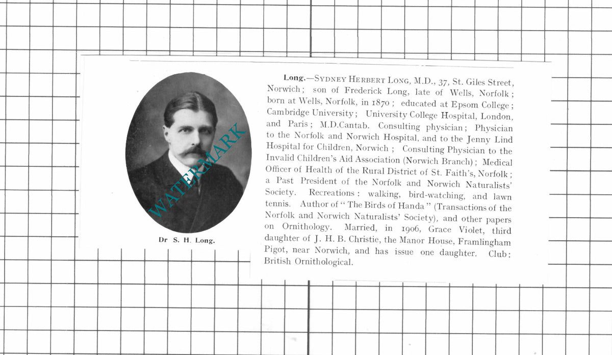 Dr Sydney Herbert Long Norwich Norfolk -  1911 Clipping