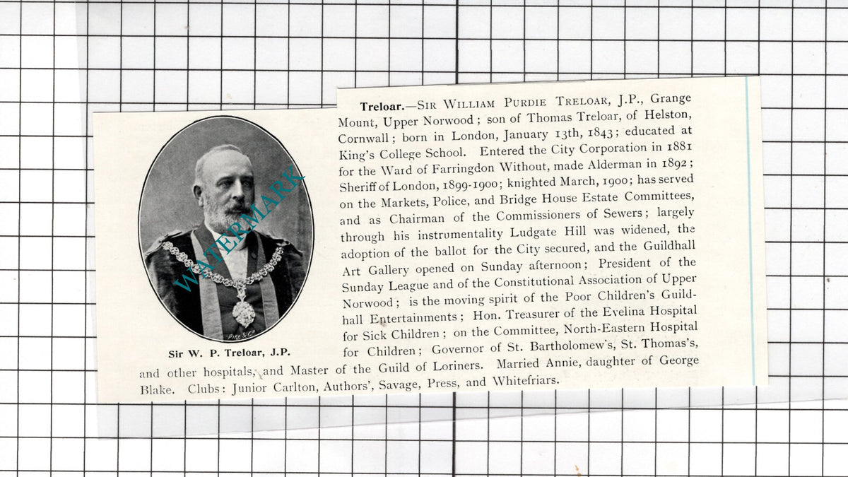 Sir William Purdie Treloar Grange Mount Upper Norwood London -  c.1905 Cutting