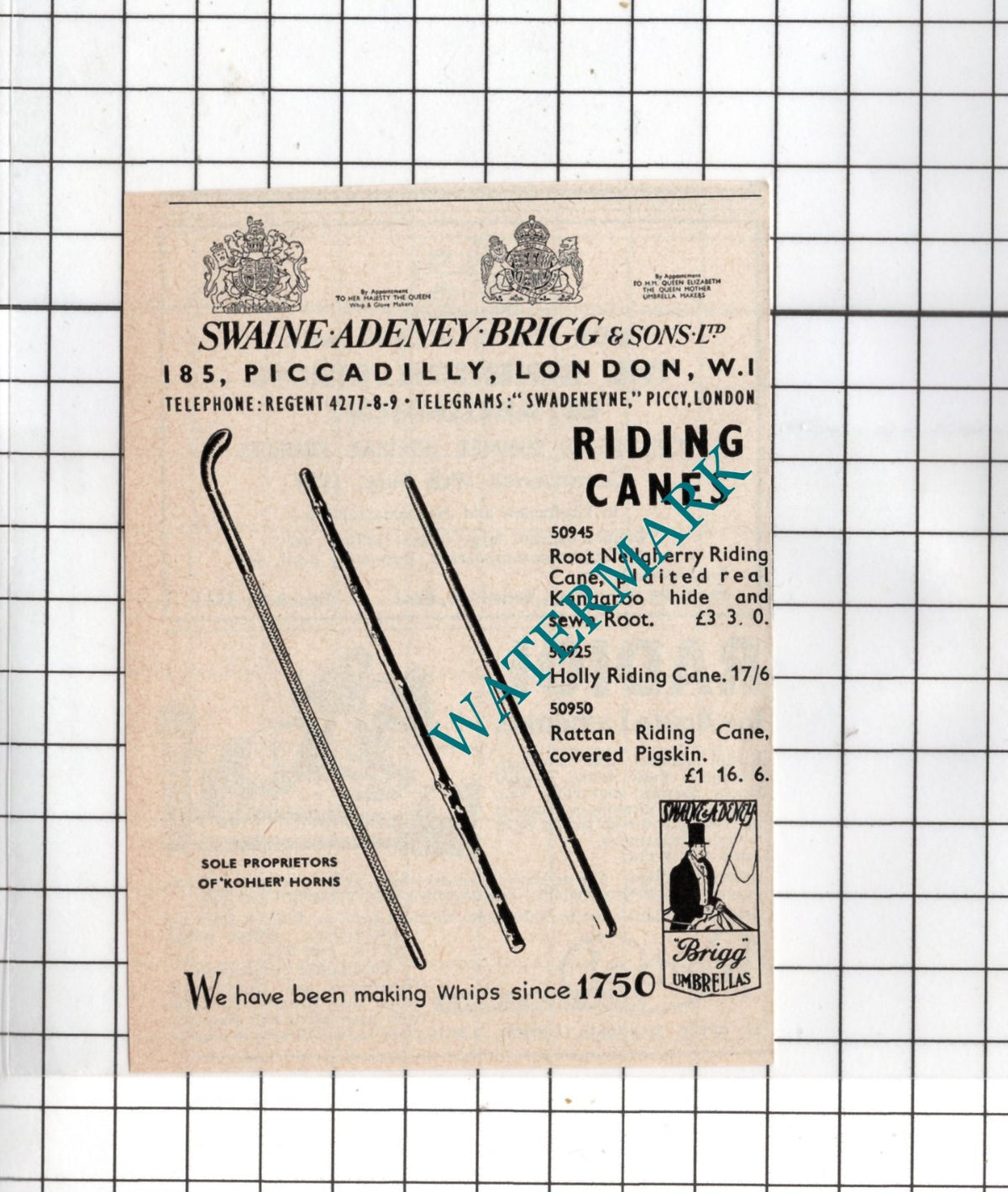Swaine Adeney Brigg & Sons Ltd  - 1959 Small Advert