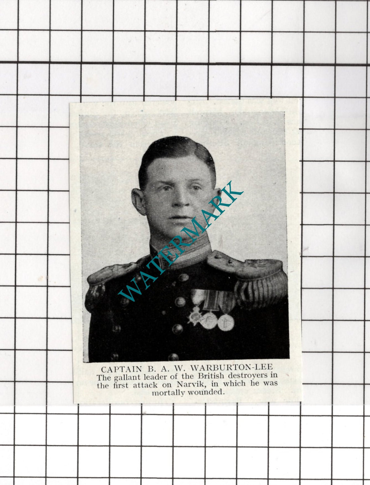 Captain B A W Warburton-Lee Narvik  WW2 - 1940's SMALL Cutting