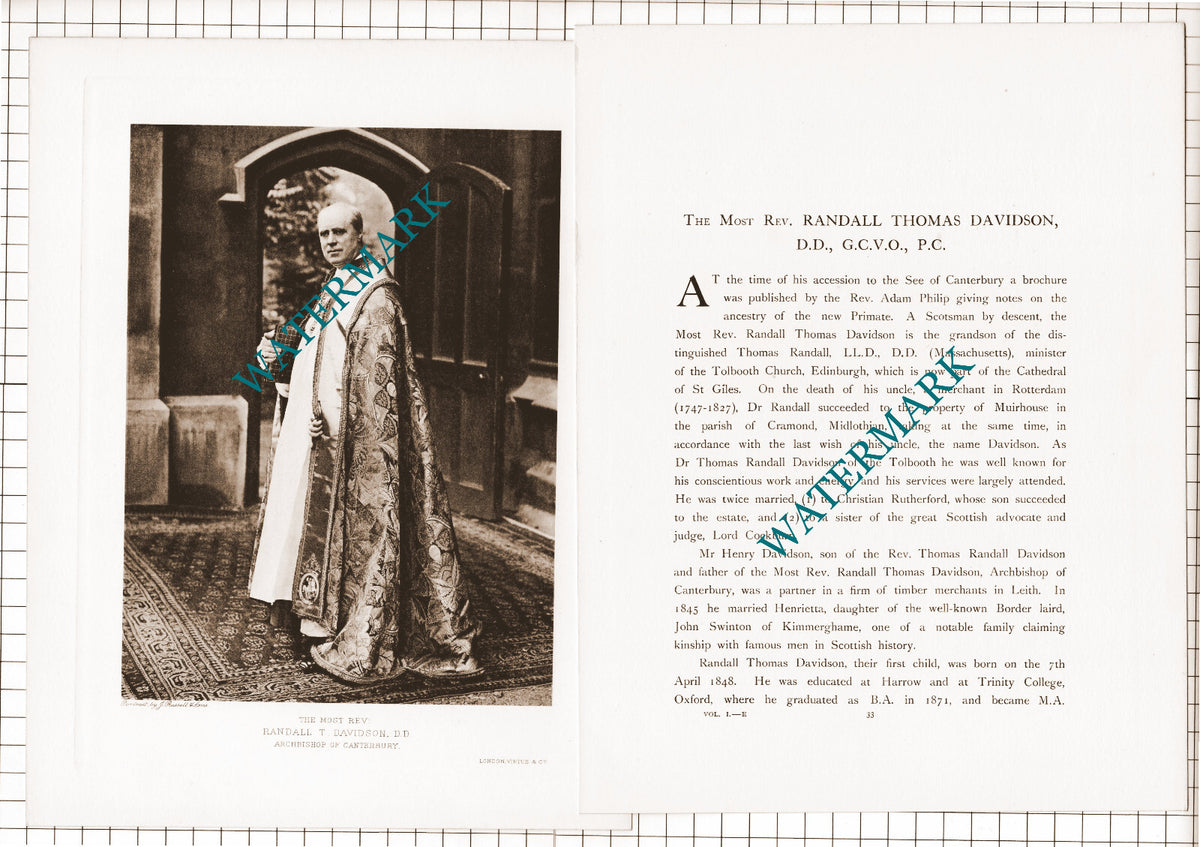 Most Rev Randall Thomas Davidson Archbishop Of Canterbury  1920's Article/ Print
