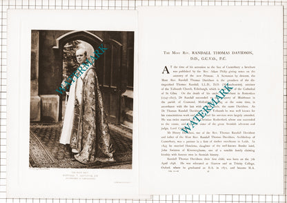 Most Rev Randall Thomas Davidson Archbishop Of Canterbury  1920's Article/ Print