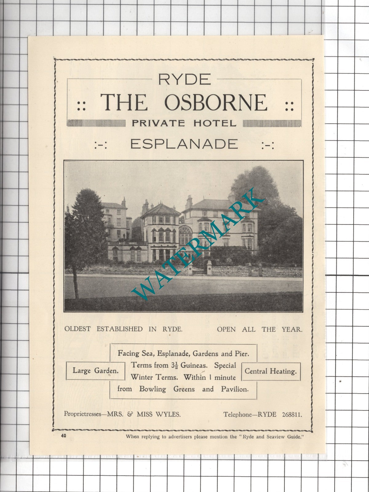 The Osborne Hotel Ryde Isle Of Wight Mrs Wyles  - 1938 Advert