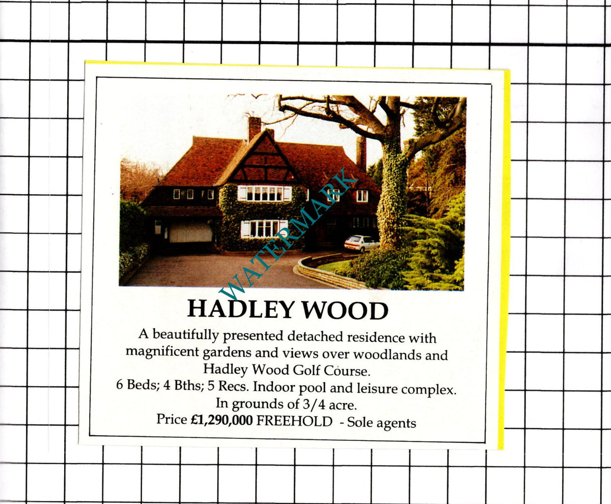 Hadley Wood House Sale Advert - 1991 Clipping / Print