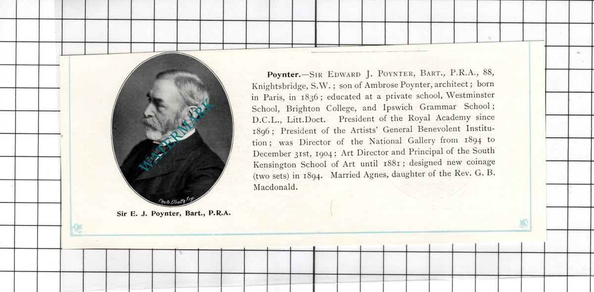 Sir Edward J Poynter Royal Academy President - c.1905 Clipping