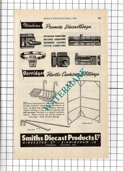 Smiths Diecast Products Ltd Birmingham George Dyke & Son Ltd Staffs  1954 Advert