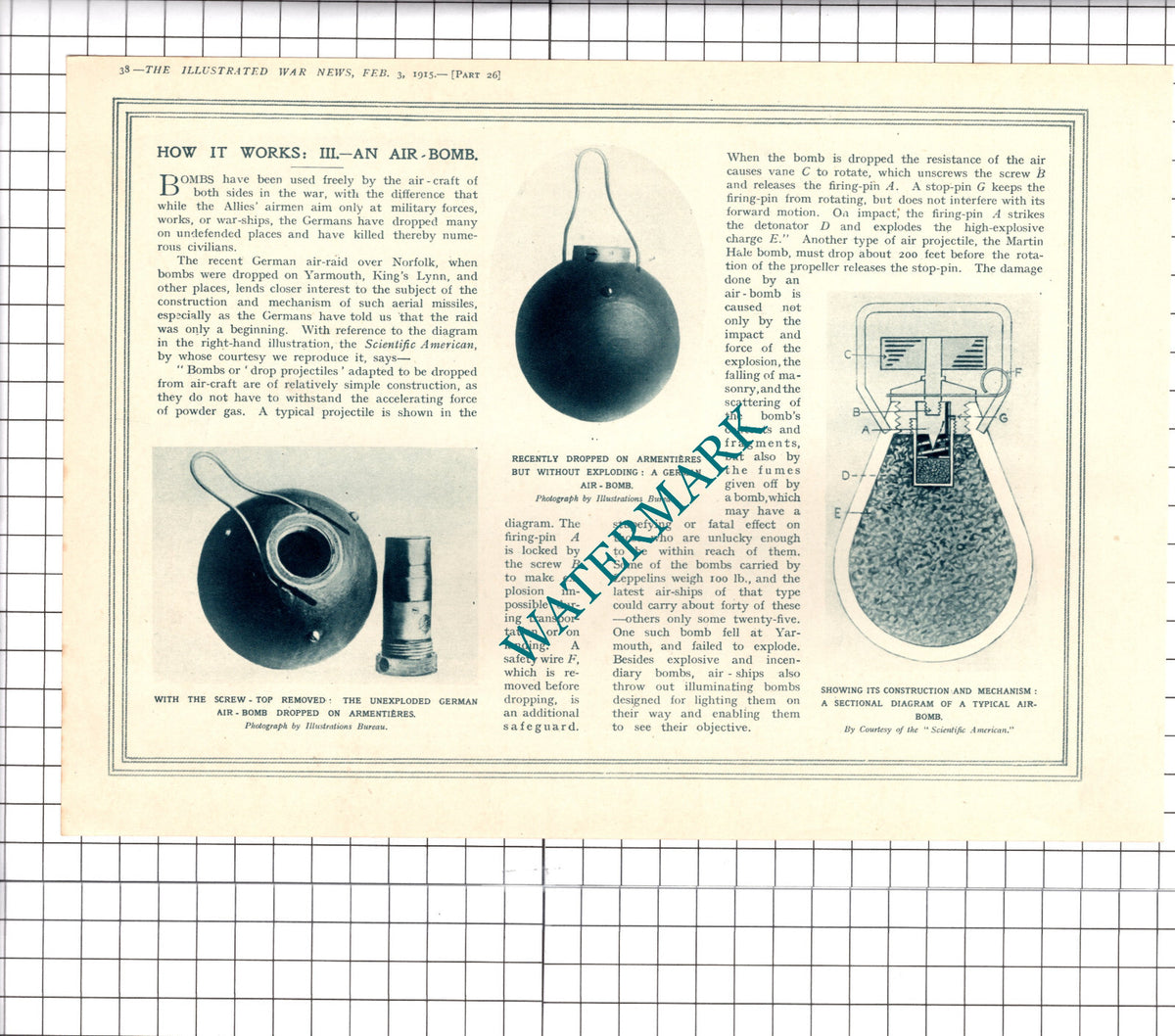 How An Air Bomb Works Great War WW1 - 1915 Clipping / Print