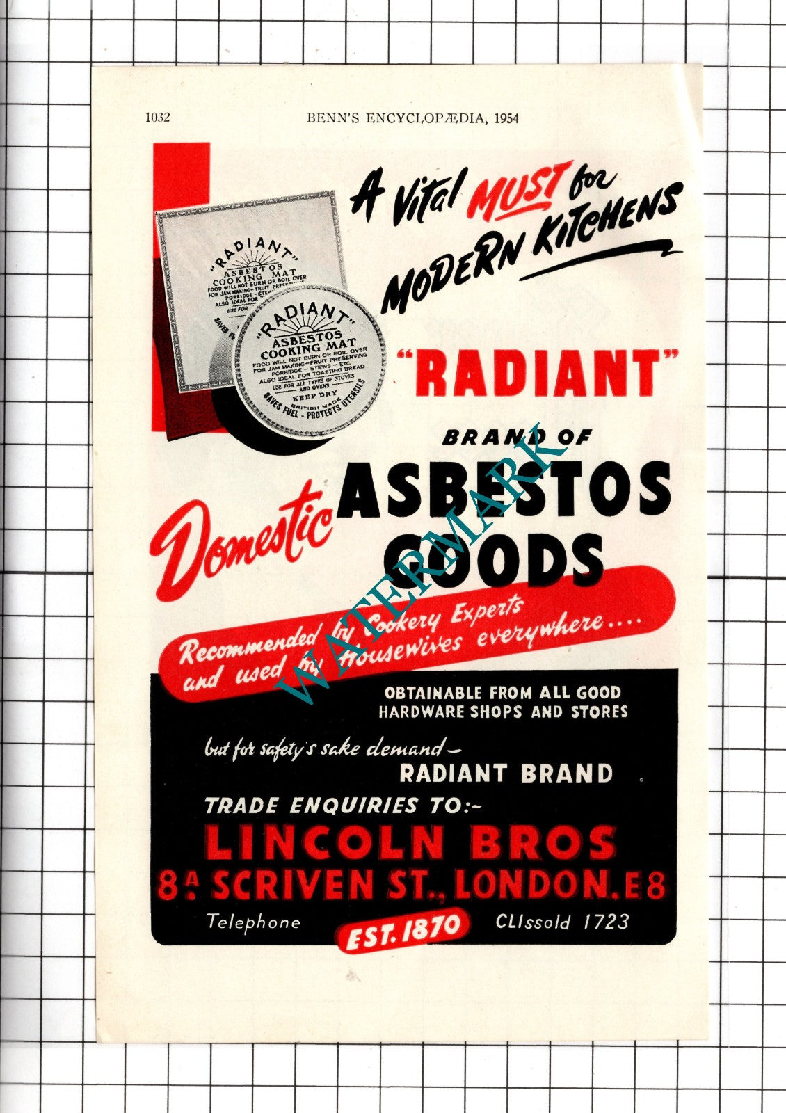 Joseph Stephenson & Co London Ltd / Radiant Asbestos Lincoln Bros - 1954 Advert