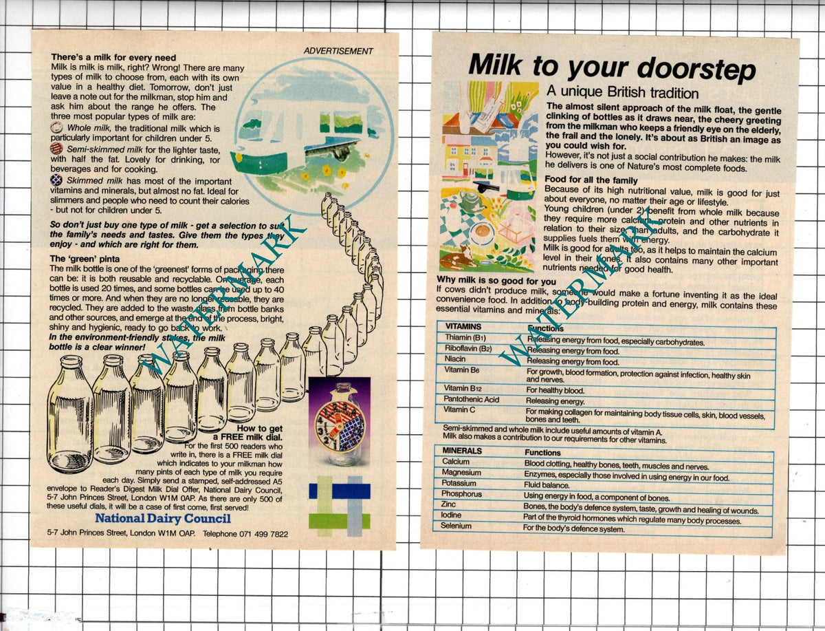 National Dairy Council Milk Advert - c.1990 Two-Part Clipping