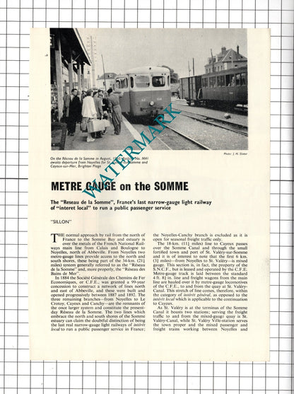 The Reseau de la Somme Light Railway France Sillon  - 1966 Article