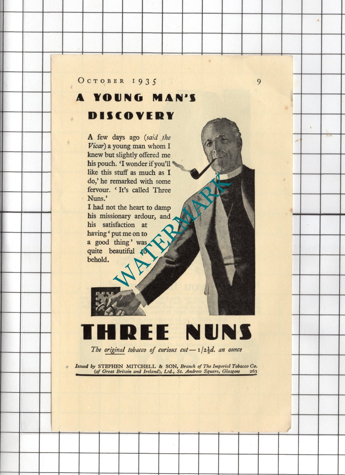 Three Nuns Tobacco / The Cozy Stove Co Ltd London - 1935 Small Advert