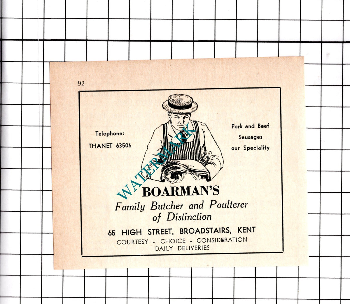 Boarman's Butcher Broadstairs Kent Boarman - 1967 Small Advert