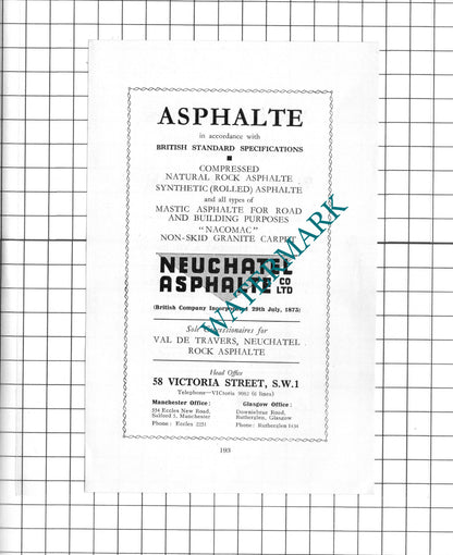 W & F C Bonham & Sons Auction / Neuchatel Asphalte Co Ltd  -1939 Small Advert