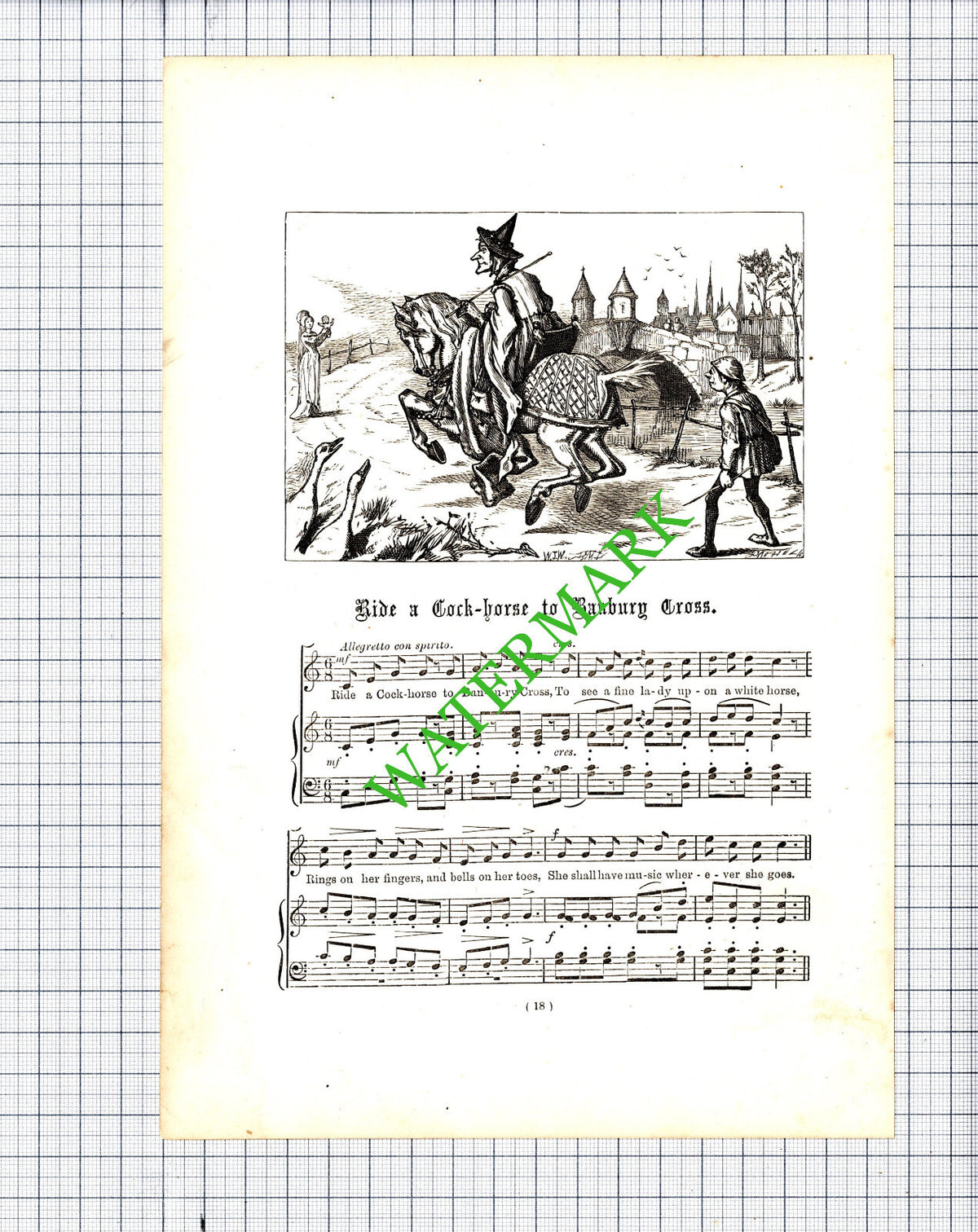 Ride A Cock Horse To Banbury Cross Nursery Rhyme - c.1895 Cutting / Print