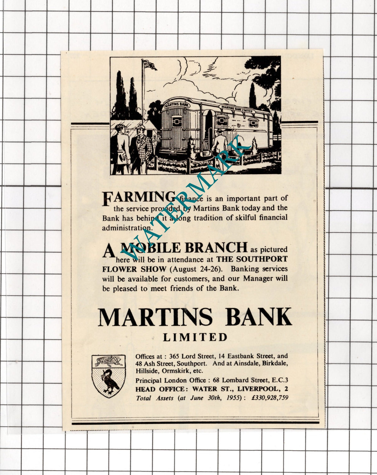 Martins Bank Ltd Mobile Branch Advert   - 1955 Small News Cutting