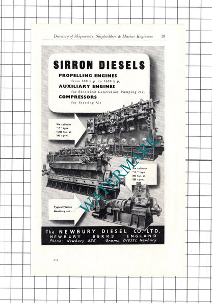 Newbury Diesel Co Ltd / Iino Shipbuilding Tokyo Japan ADVERT - c.1957