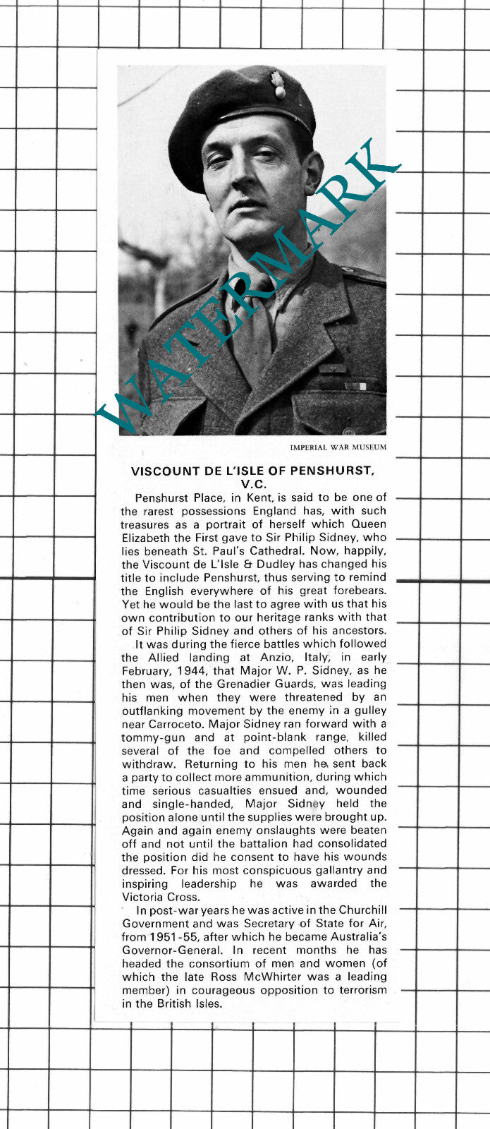 Viscount De L'Isle of Penshurst Place Kent Major W P Sidney - 1976 Cutting