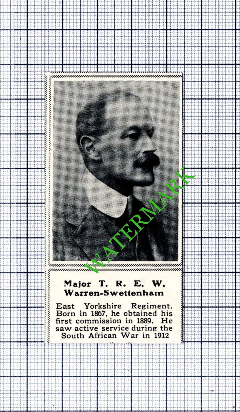 Major T R E W Warren-Swettenham East Yorkshire Regiment WW1 - 1915 SMALL Cutting