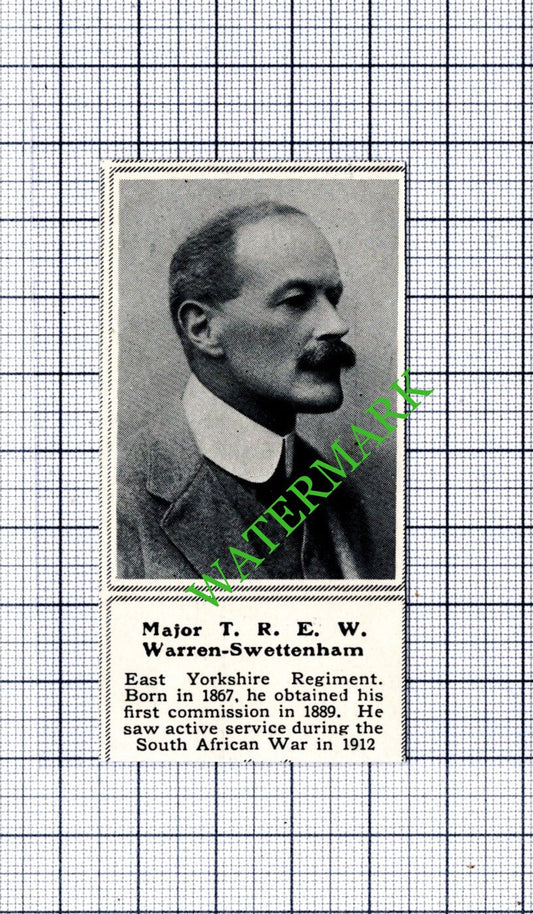 Major T R E W Warren-Swettenham East Yorkshire Regiment WW1 - 1915 SMALL Cutting