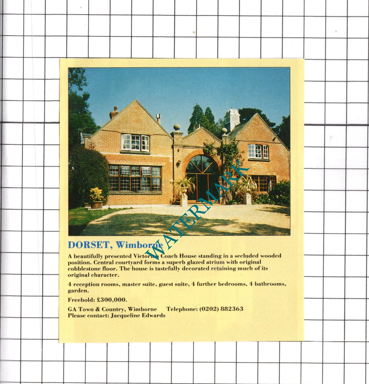 Wimborne Dorset House Sale Advert - 1991 Clipping / Print