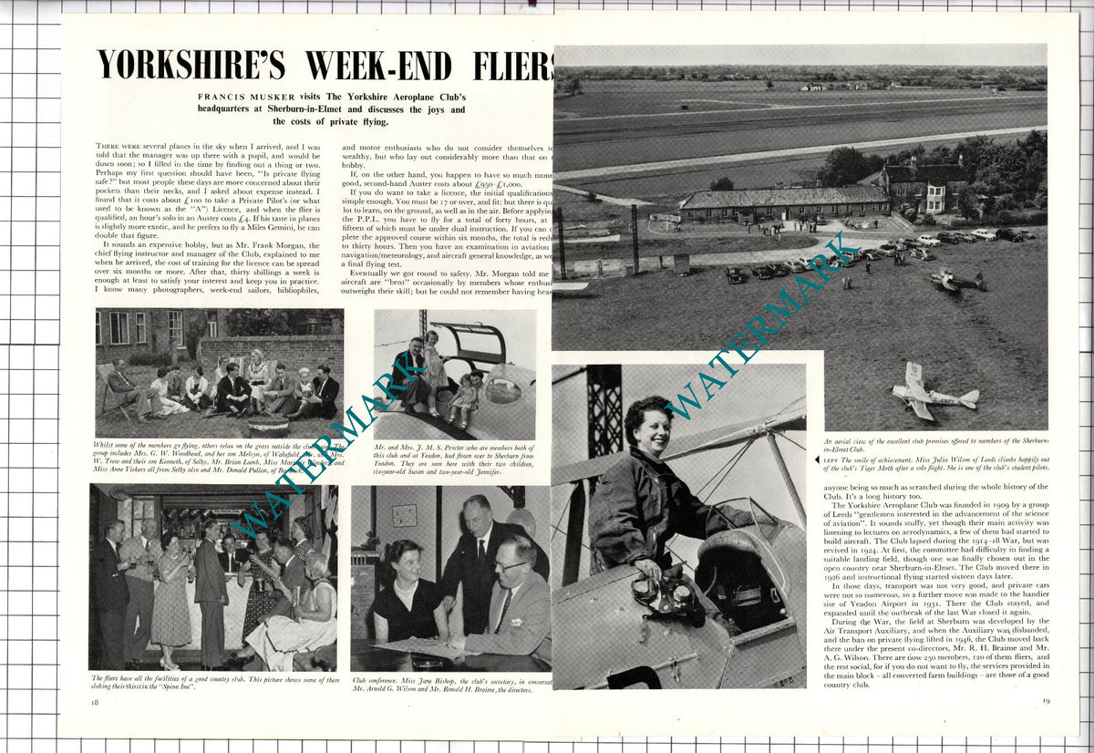 The Yorkshire Aeroplane Club Sherburn-in-Elmet Frank Morgan Braime  1956 Article
