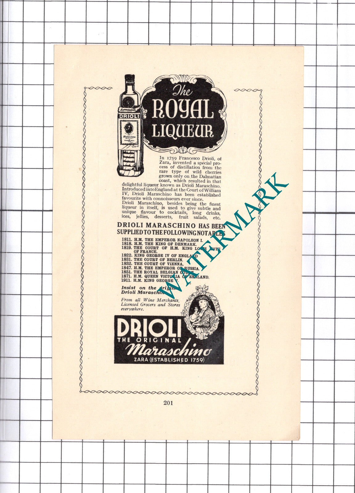 Drioli Maraschino Liqueur Franscesco Drioli    - 1939 Small Advert