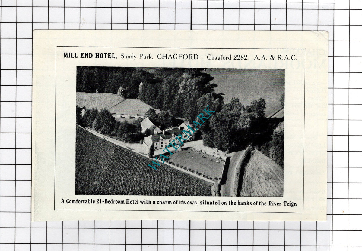 Moorlands Hotel Chagford Devon Hope / Mill End Hotel  -c.1940s Advert