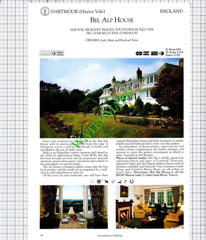 Bel Alp House Haytor Devon / Coombe House Hotel Coleford Crediton - 2001 Cutting