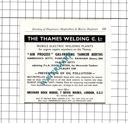 Carville Engineering Wallsend / Thames Welding Co London - c.1957 Small Advert