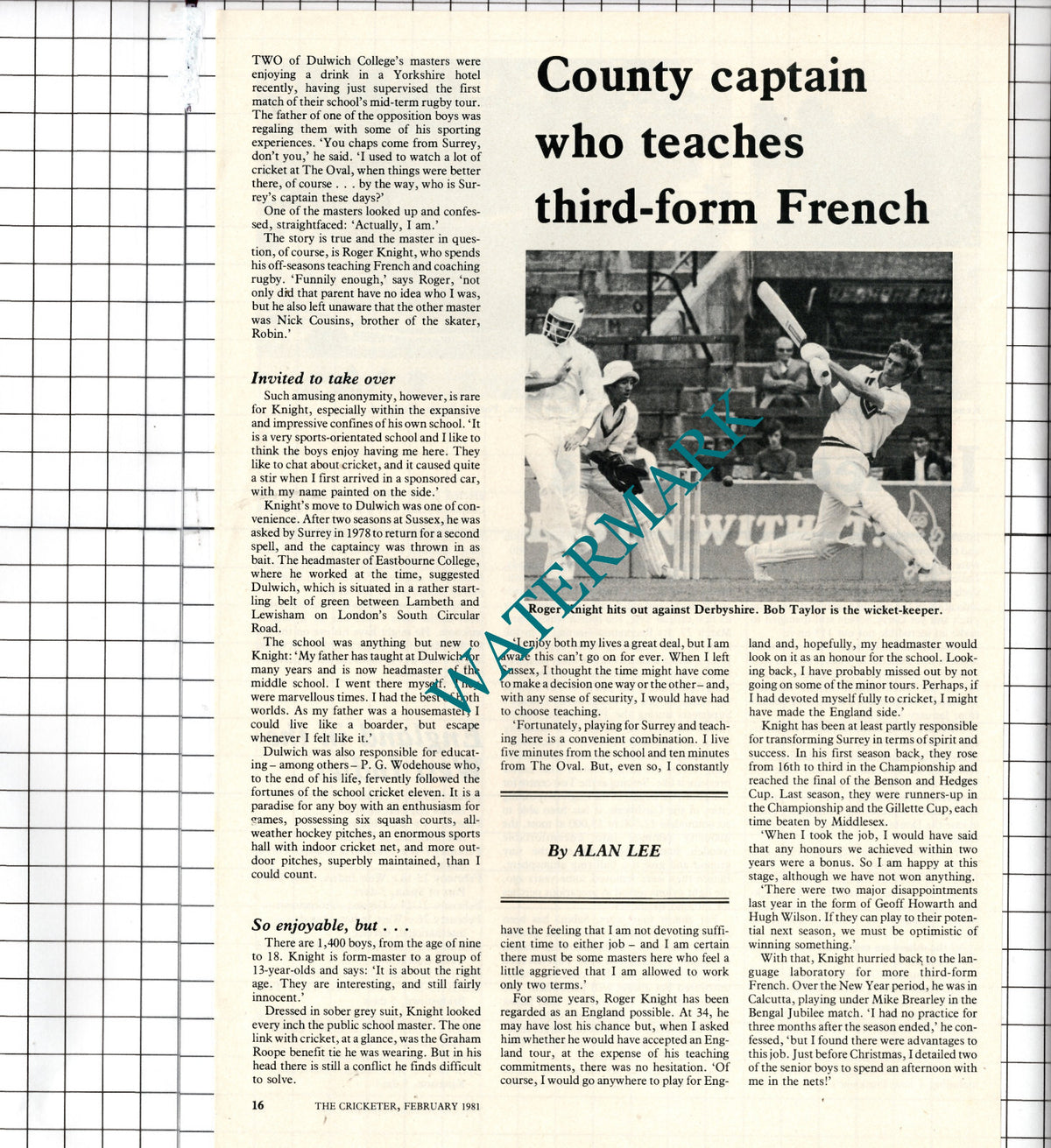 Roger Knight Cricketer Cricket - 1981 Article