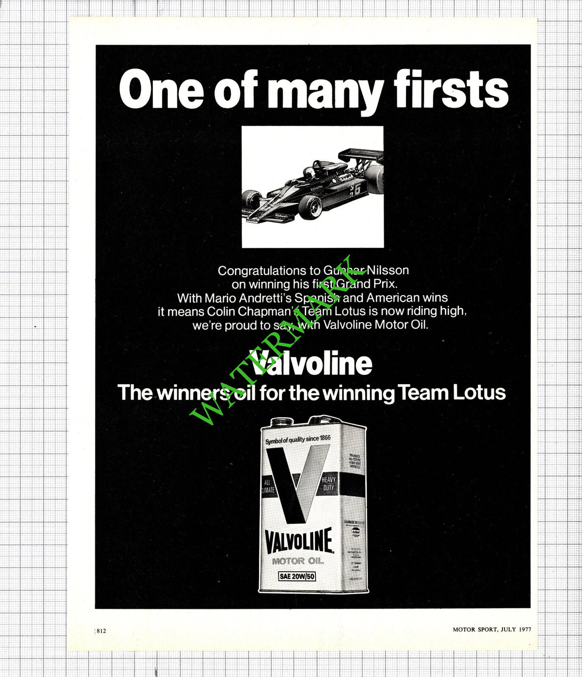 Gunnar Nilsson Racing Colin Chapman Team Lotus Valvoline Advert - 1966 Cutting