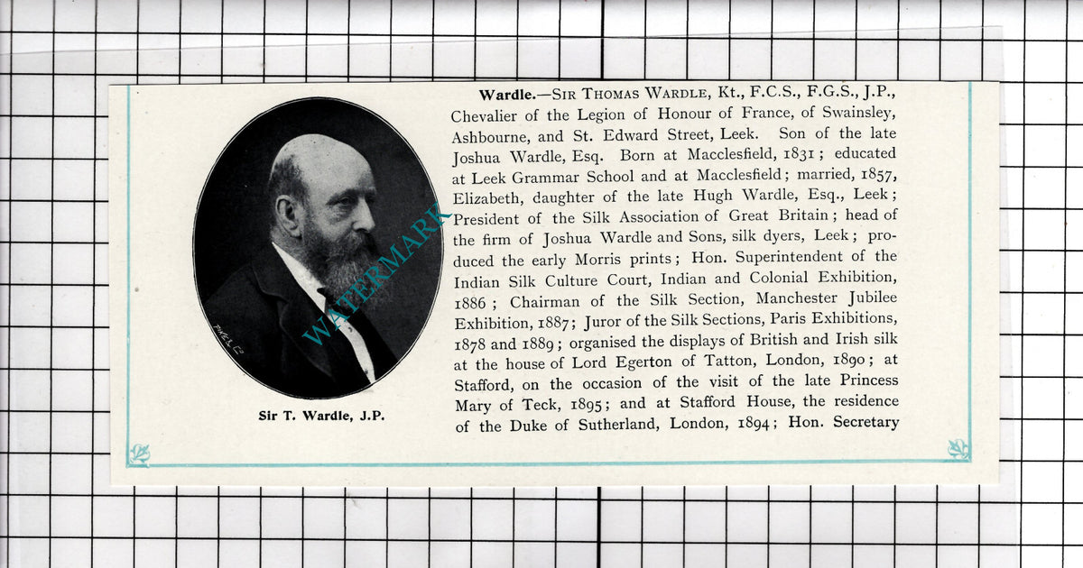 Mr J H Stafford Bowdon Cheshire / Sir Thomas Wardle  Swainsley - c.1900 Clipping