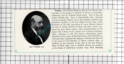 Mr J H Stafford Bowdon Cheshire / Sir Thomas Wardle  Swainsley - c.1900 Clipping