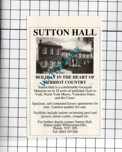 Rosedale Caravan Park Pickering / Sutton Hall Thirsk - 1990 Small Advert
