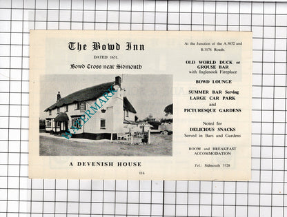 The Bowd Inn Bowd Cross Devon / Slade & Sons Garage Sidmouth     - 1968 ADVERT