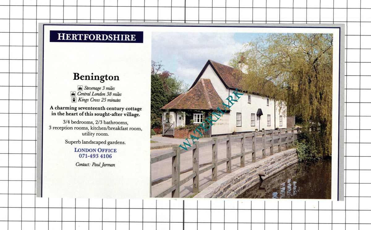 Benington Hertfordshire House Sale Advert - 1991 Cutting