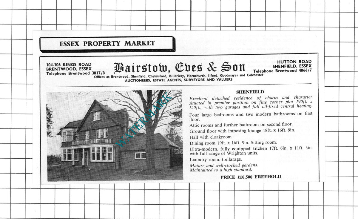Shenfield  Essex House Sale  Advert -  1965 Clipping