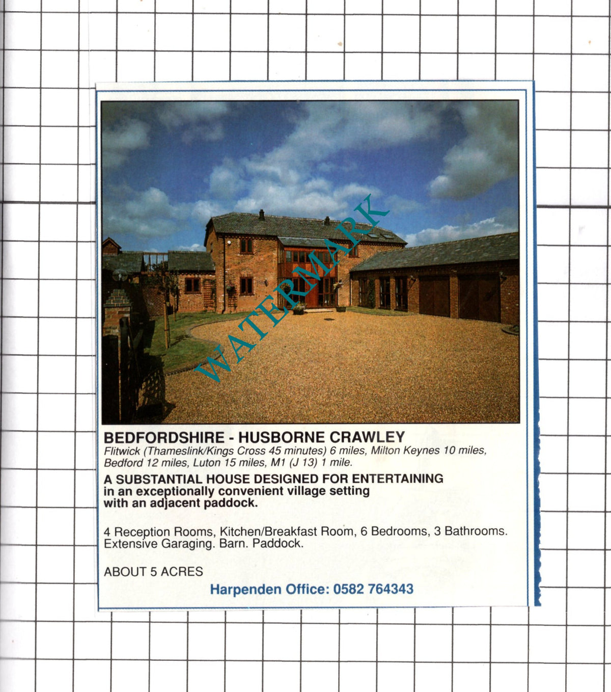 Husborne Crawley Bedfordshire House Sale Advert - 1990 Clipping / Print