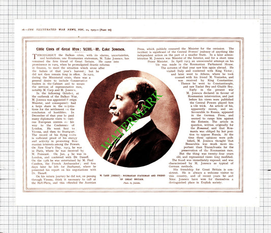 M Take Jonescu Roumanian Statesman  WW1   - 1915 Cutting