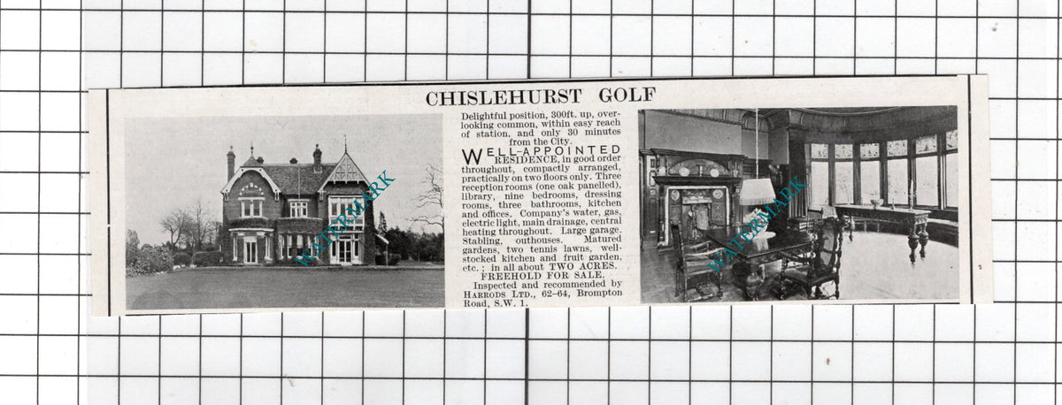 Chislehurst Kent Golf  - 1927 House Sale Advert