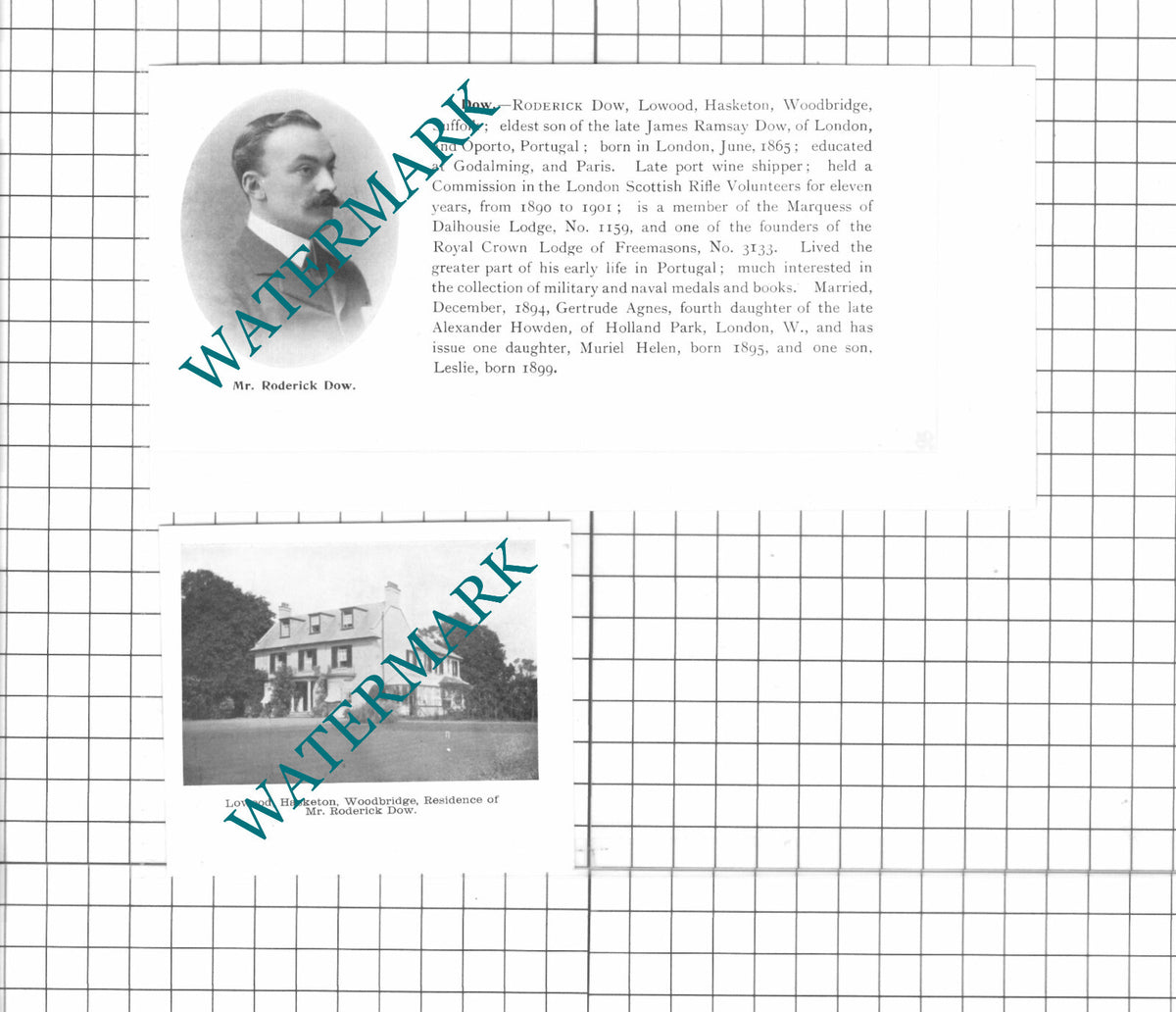 Roderick Dow Lowood Hasketon Woodbridge Suffolk  - 1911 Two-Part Clipping