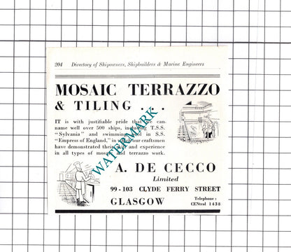 M Wawn & Son Sunderland / A De Cecco Glasgow - c.1957 Small Advert