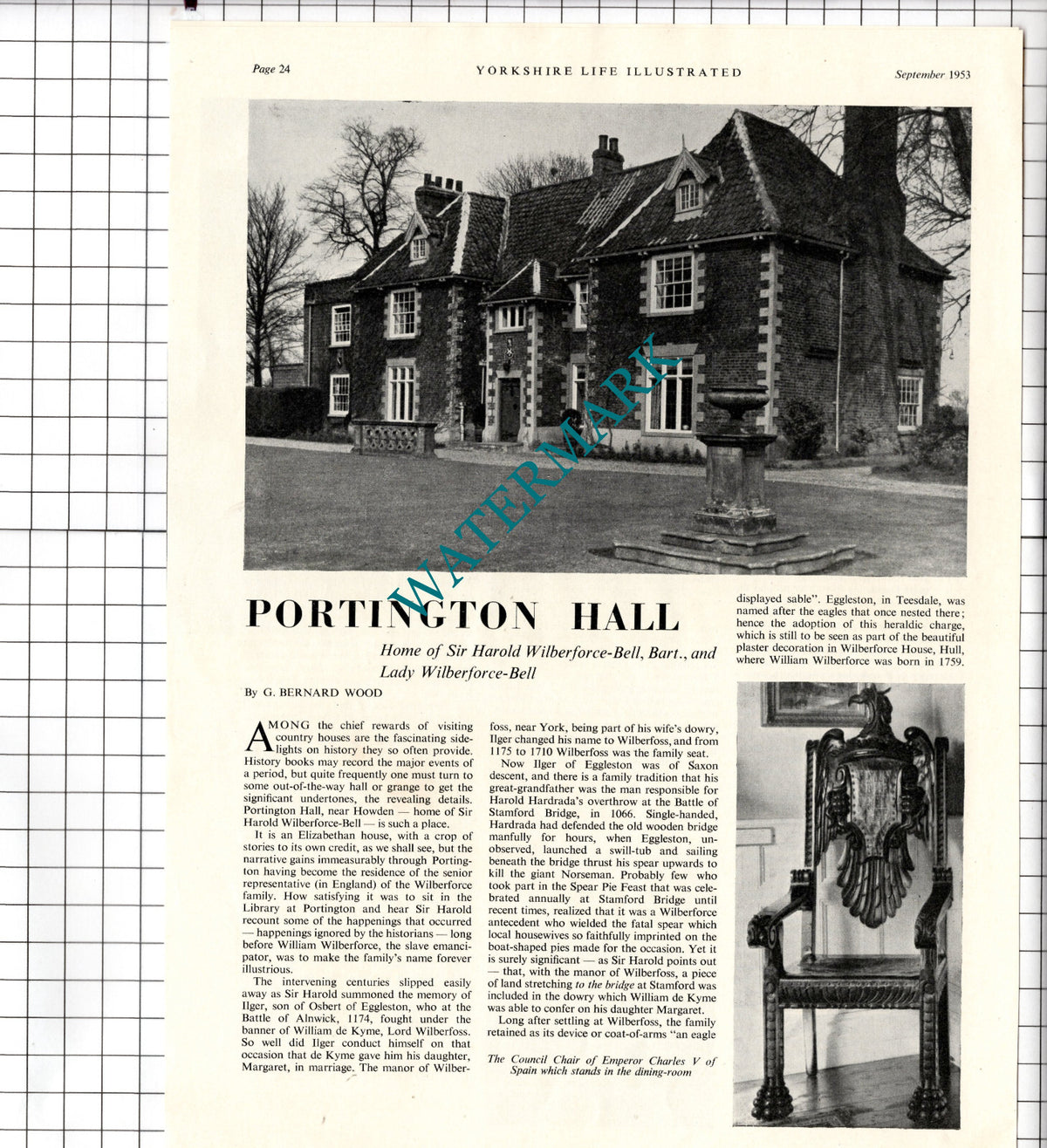 Portington Hall Yorkshire Sir Harold Wilberforce-Bell  - 1953 Article