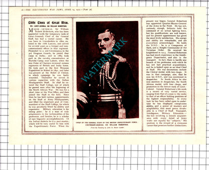 A Belianine Russian Singer / Sir William Robertson WW1 - 1915 Clipping / Print