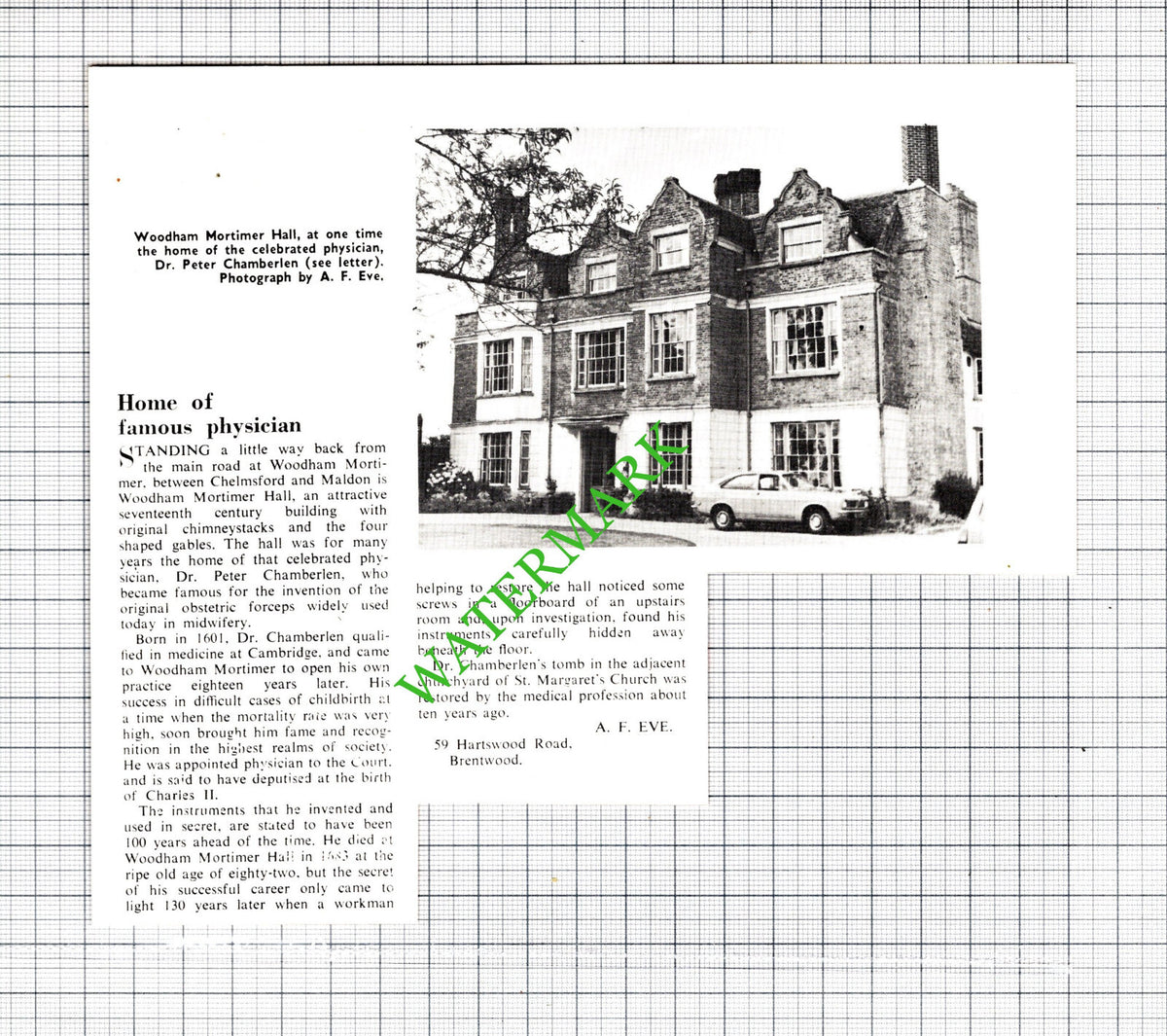 Woodham Mortimer Hall Dr Peter Chamberlen Essex - 1972 Cutting