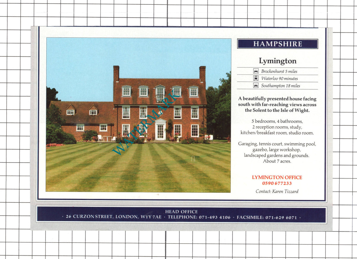 Lymington Hampshire House Sale Advert - 1991 Clipping